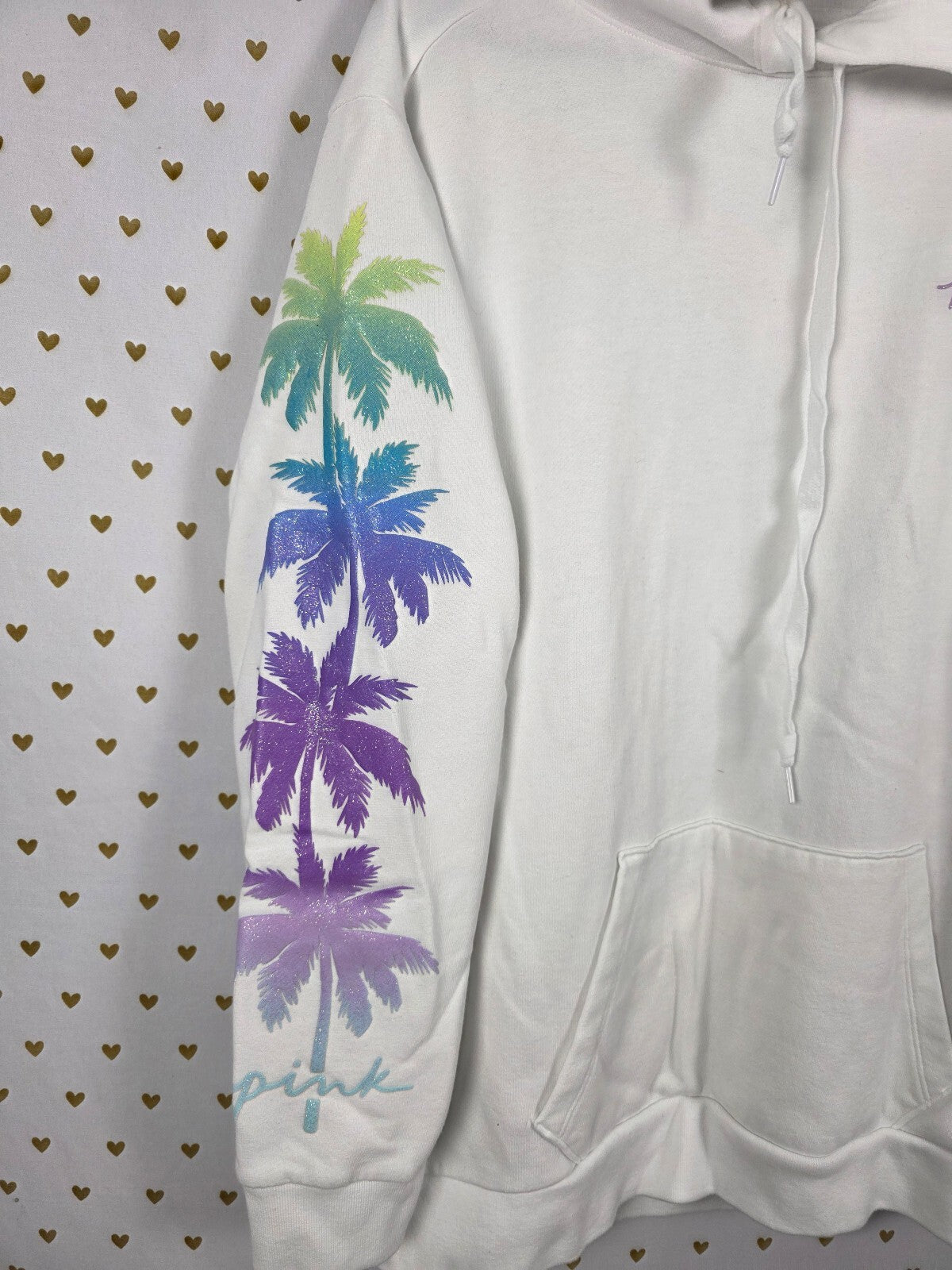 Victorias Secret Pink BLING GLITTER PALM Hoodie Yoga Pants SET 2pc OUTFIT SM MED