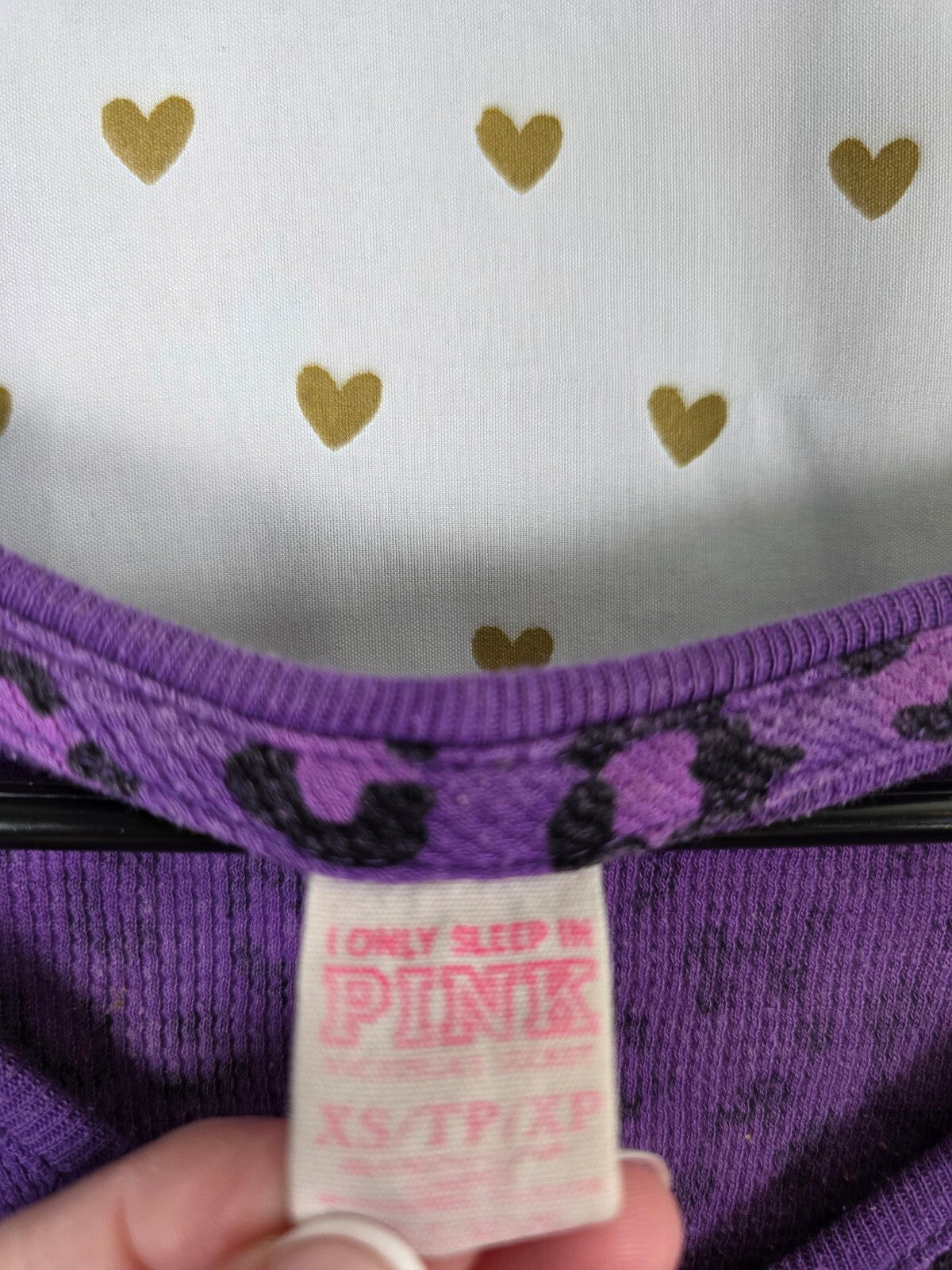 Victoria's Secret PINK Purple Leopard Print Thermal Henley Long Sleeve XS TP