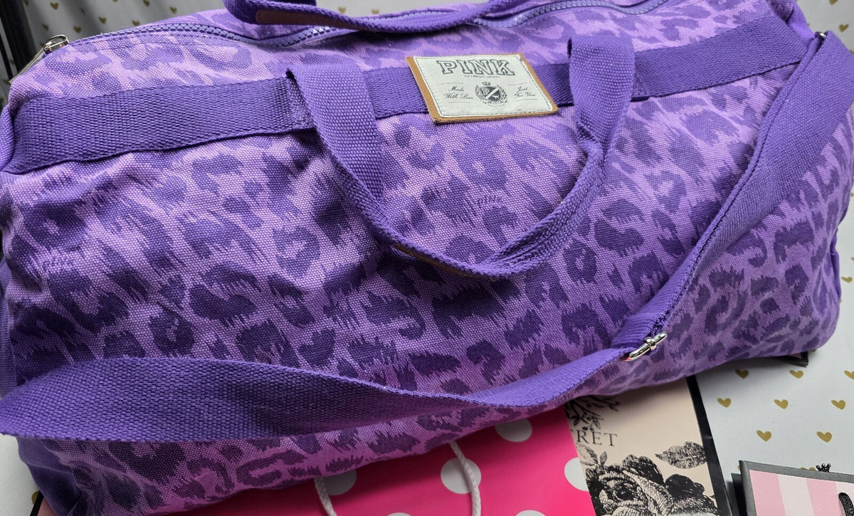 Victoria's Secret PINK Leopard Cheetah LOVE PINK Canvas Duffle Weekender Bag
