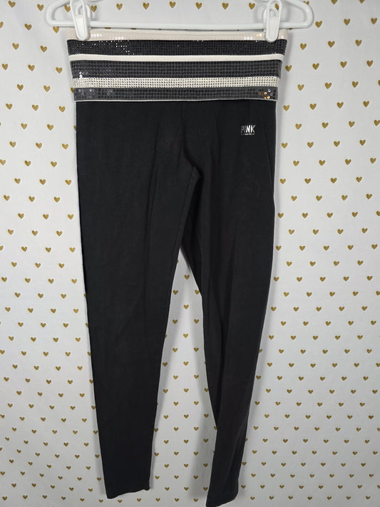 Victorias Secret PINK BLING Sequin STRIPE Foldover Yoga Pants XS Skinny Ankle