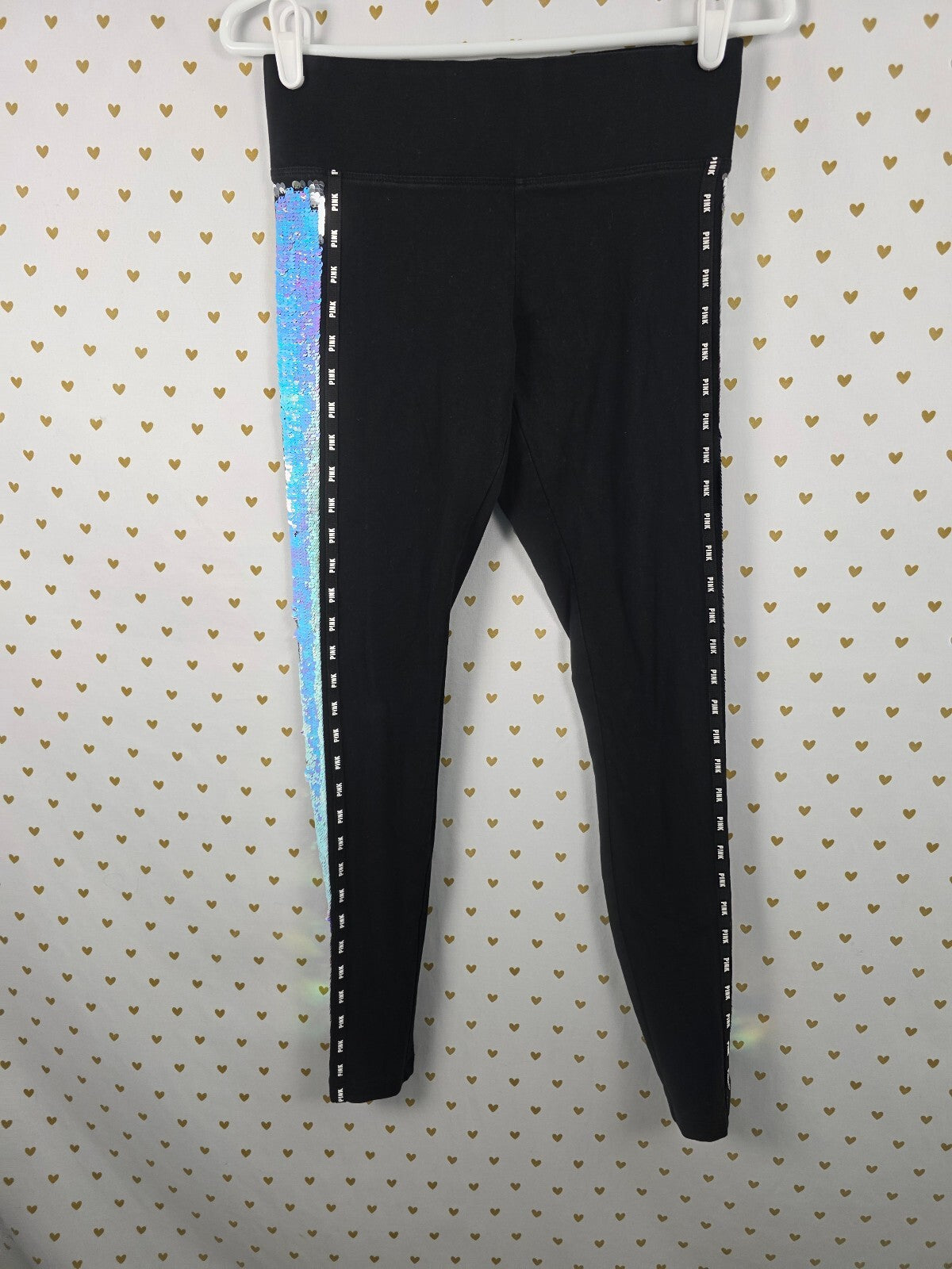 Victorias Secret PINK Mermaid Flip Bling Yoga Pants & Tee set outfit Small HTF