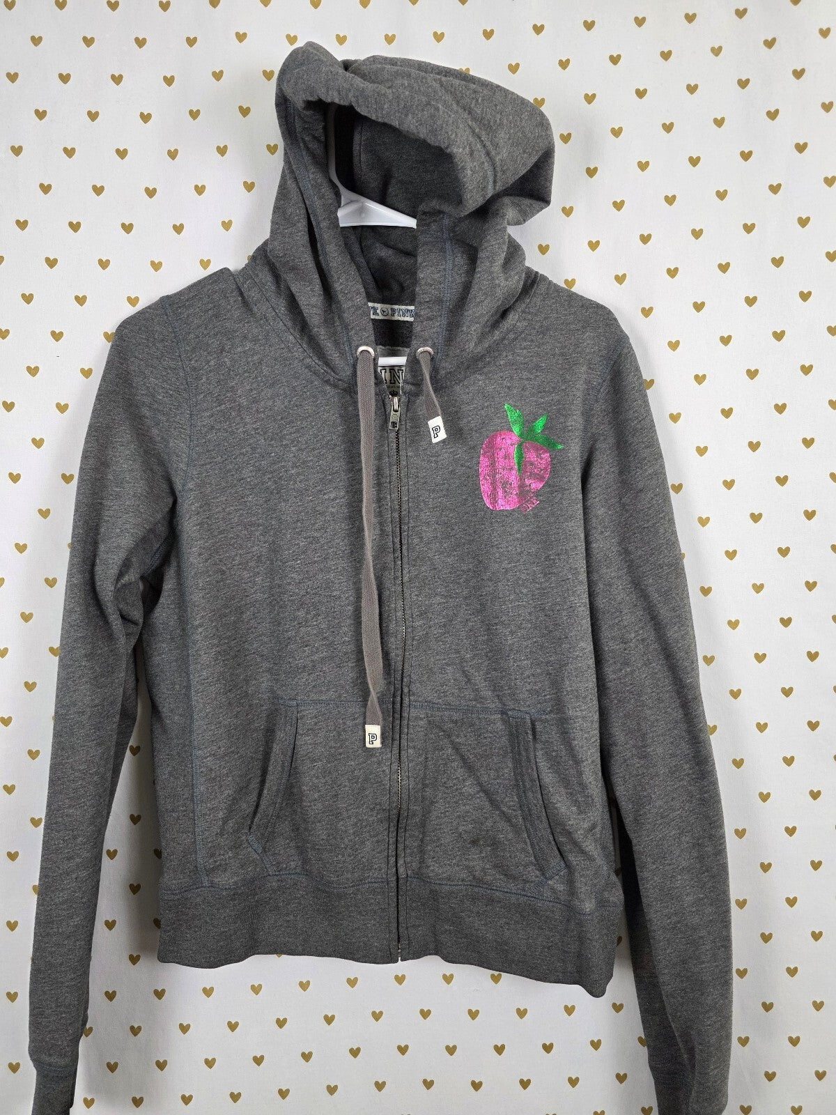 Victorias Secret Pink Vintage Y2k Large Grey Full Zip Hoodie Jacket Logo HTF