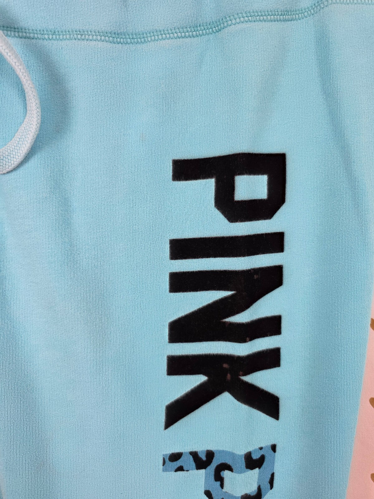 PINK Victoria's Secret Aqua Blue Jogger Sweatpants Leopard Logo Graphic XS