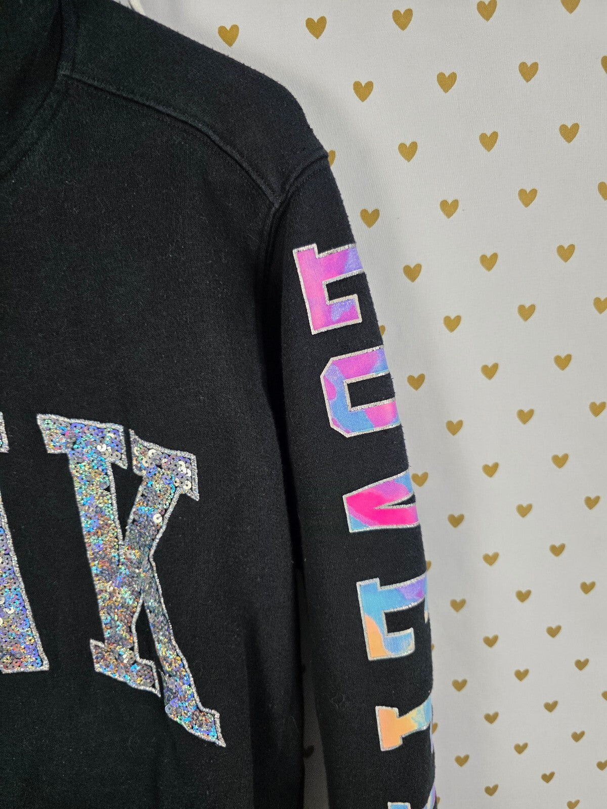 Victorias Secret Pink Bling Watercolor Hooded Sweater Logo Sequined XS