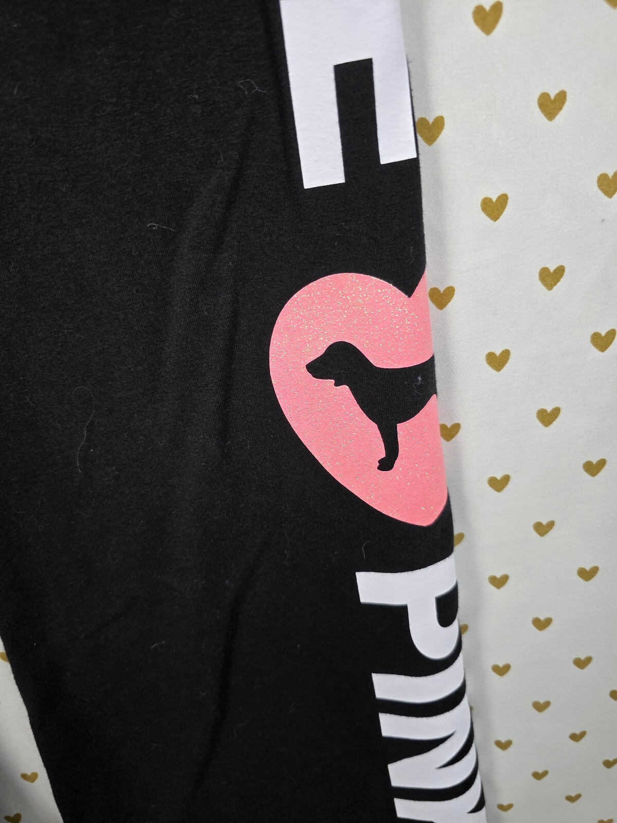 PINK Victoria's Secret Foldover Yoga Pants Campus Originals Polka Dot LOVE Flare