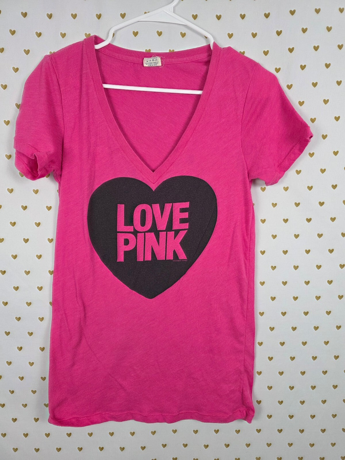 Victorias Secret PINK LOVE V neck logo Tee shirt SMALL