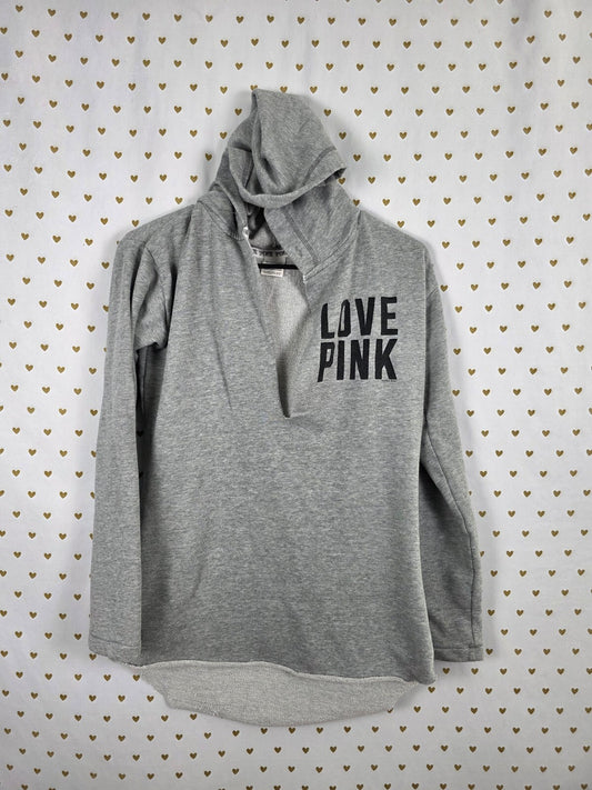 Victorias Secret Pink Pullover V Neck Hoodie Sweater logo Grey XS