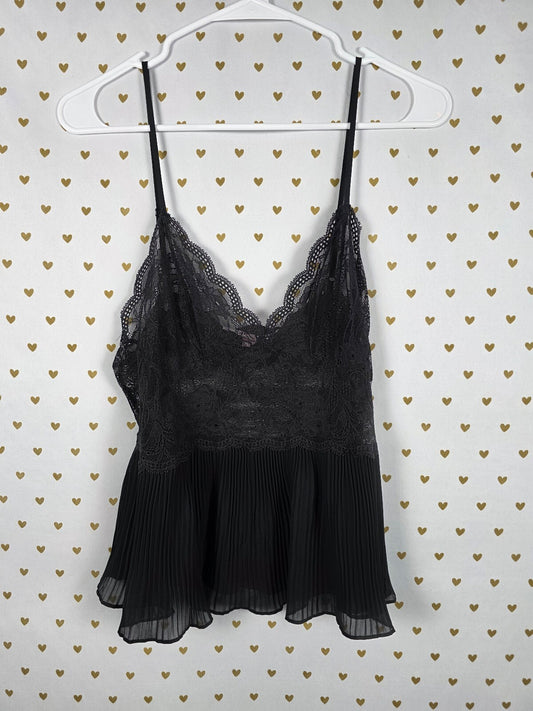 Victorias Secret Black Vintage Sexy Pleated Lace Tank Top Babydoll large