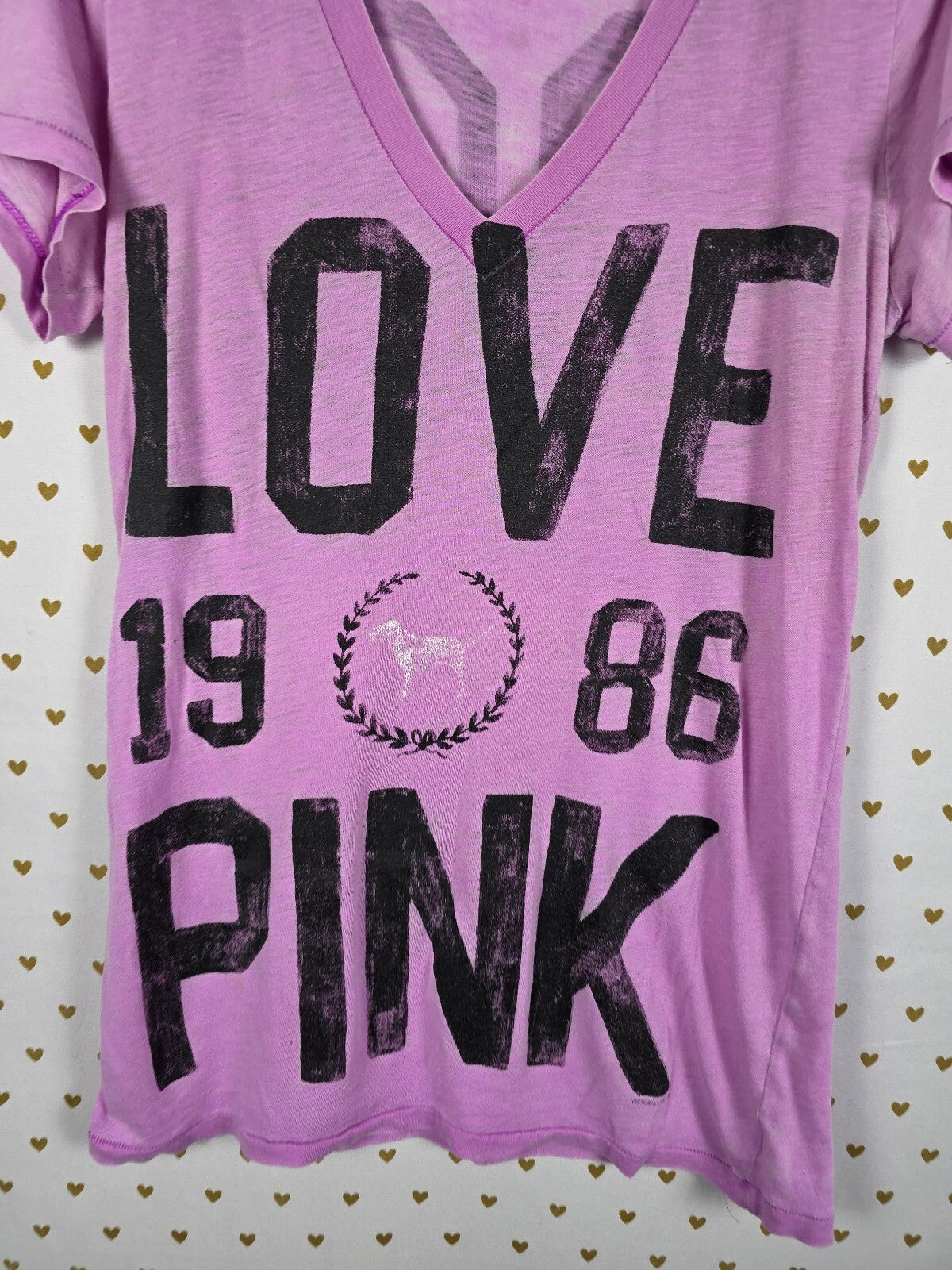 Victorias Secret PINK Vintage Semi Sheer Purple Love 86 Tee shirt Large