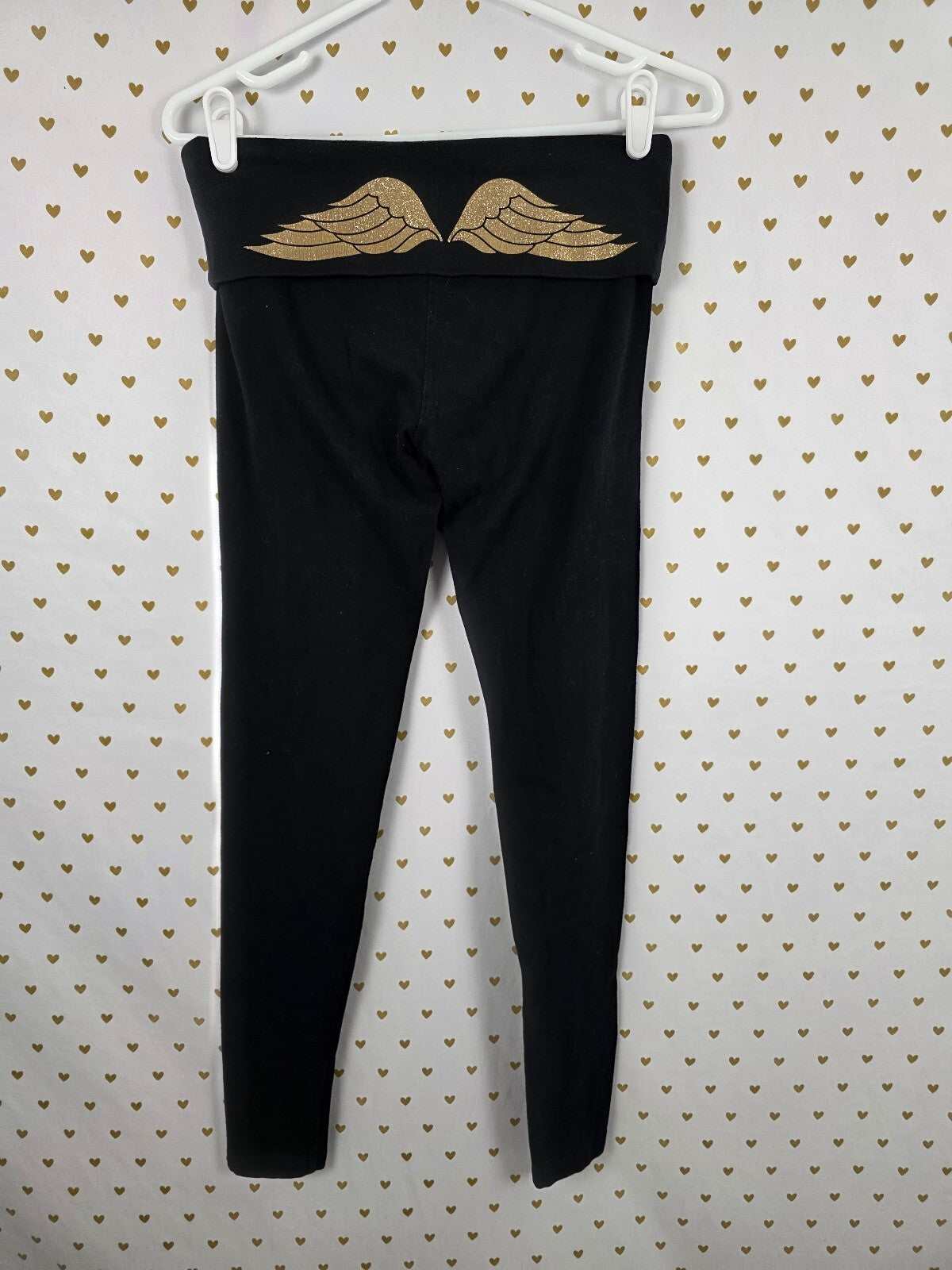 Victorias Secret Angels Gold Glitter Wings Foldover Yoga pants ankle skinny SM