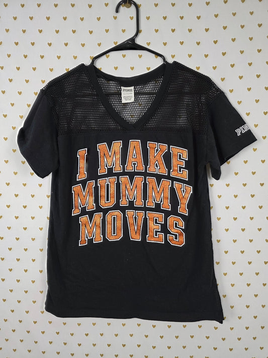 PINK Victoria's Secret I Make Mummy Moves Halloween Mesh Jersey Tee Black Small
