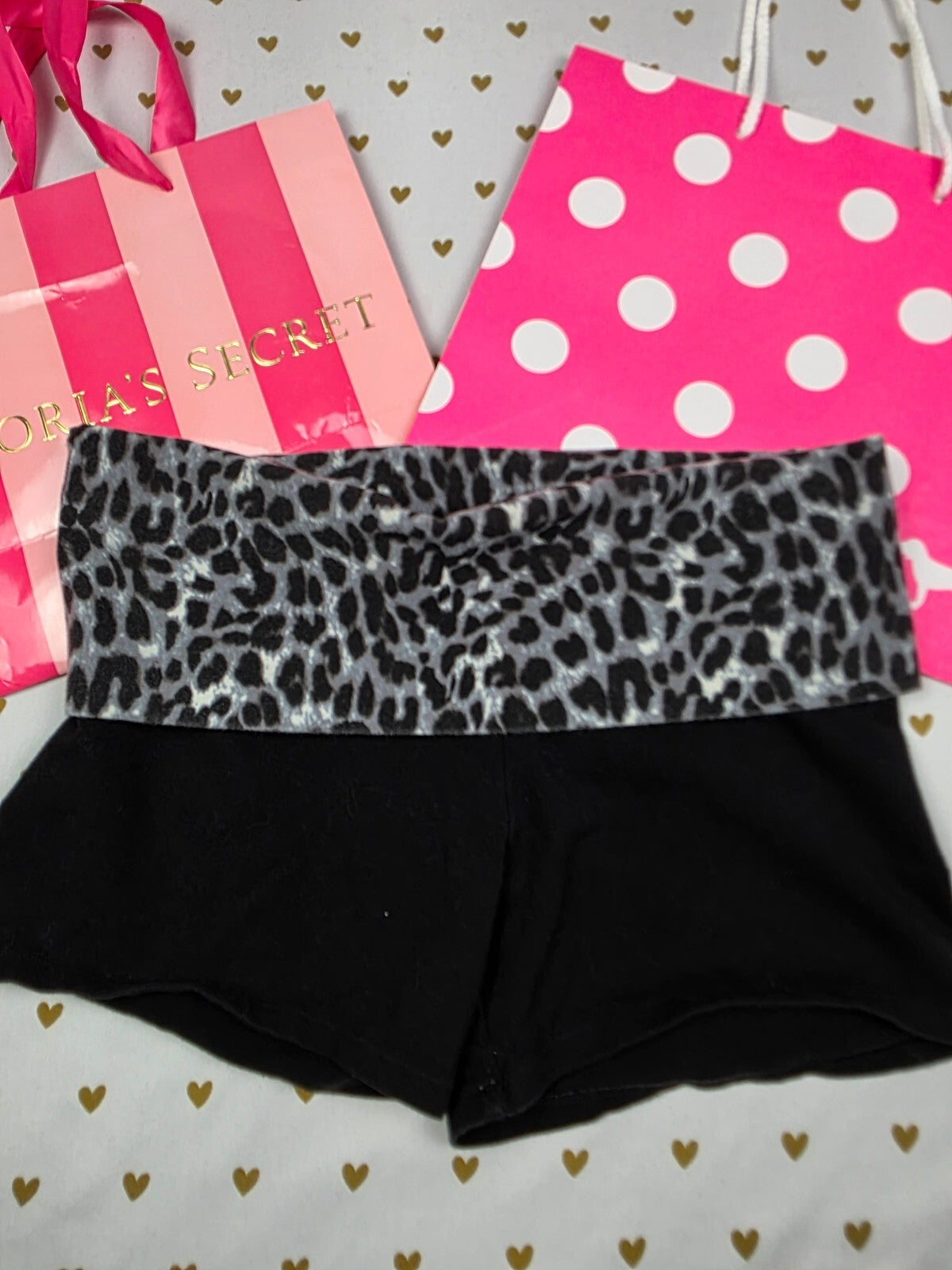 Victorias Secret PINK Bling Sequined Leopard Cheetah Foldover Yoga Shorts SM