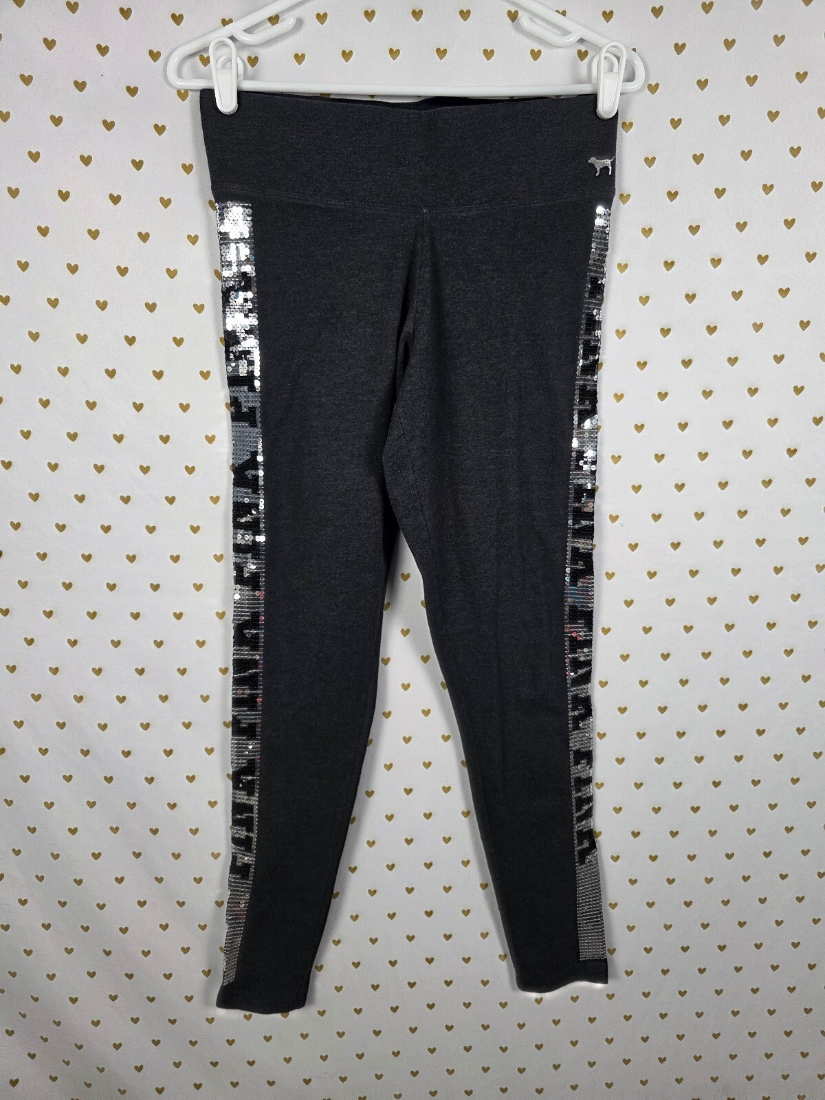 Victorias Secret PINK Silver Logo Bling Yoga Pants Medium