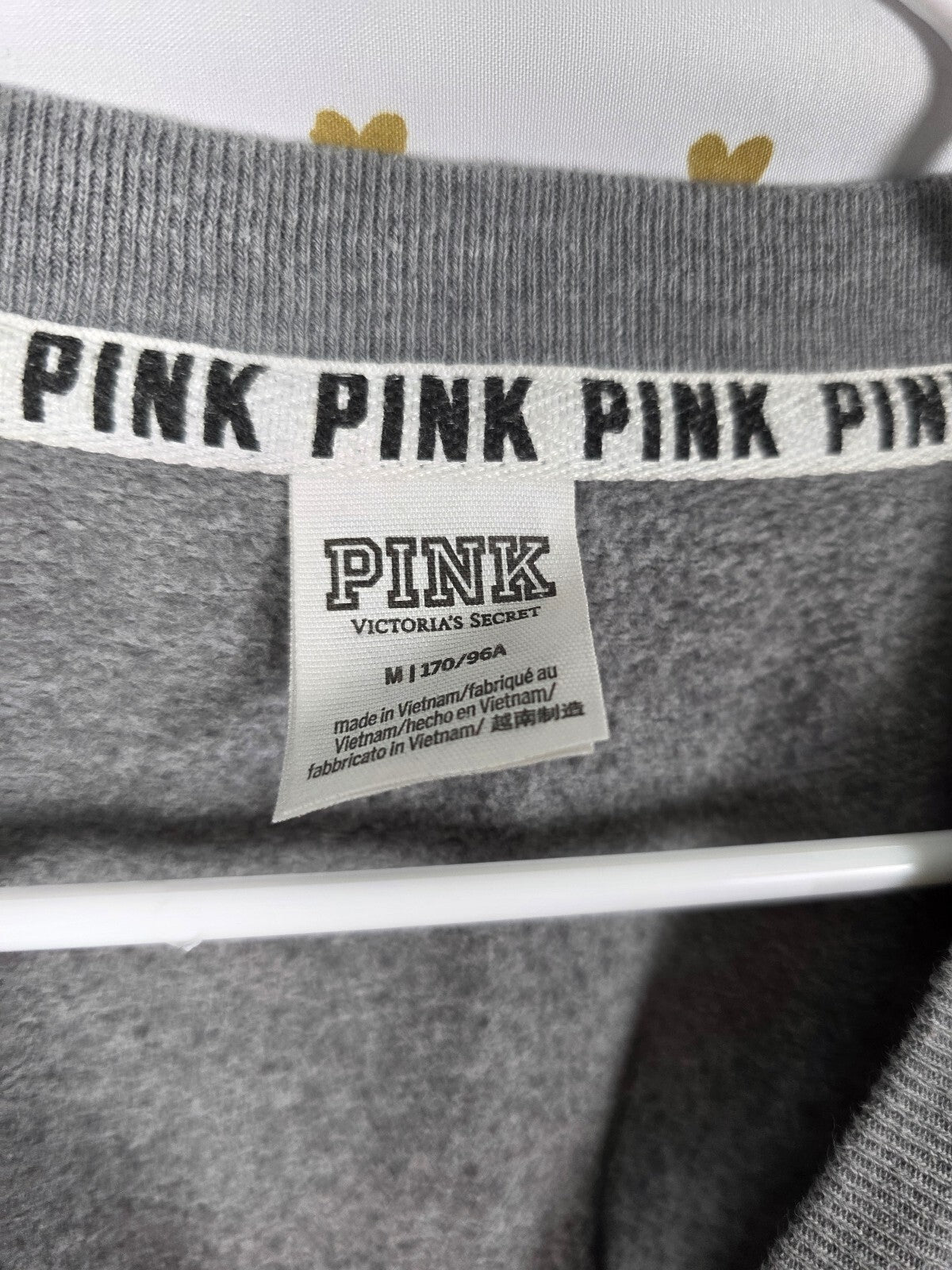 Victorias Secret Pink RAINBOW Crest Logo Sweater Crew Grey MEDIUM