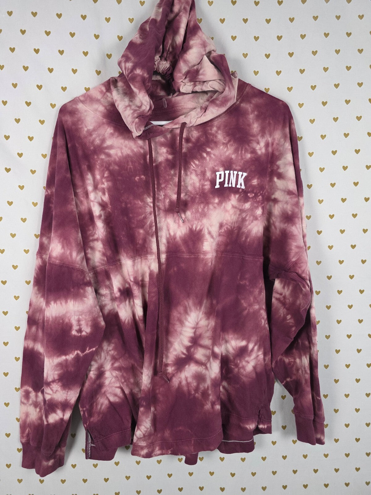 Victorias Secret Pink Tye Dye Hooded Long Sleeve Tee shirt MEDIUM