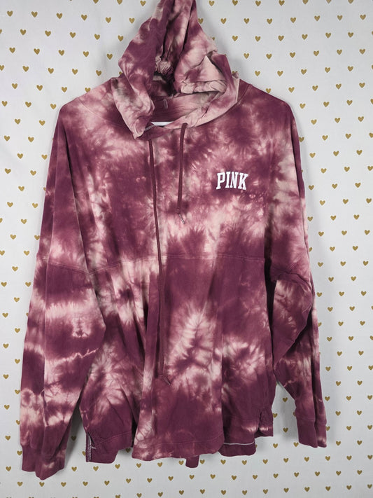 Victorias Secret Pink Tye Dye Hooded Long Sleeve Tee shirt MEDIUM
