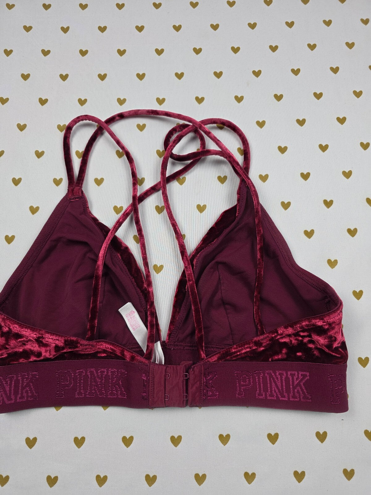 Victorias Secret Pink Red Velvet Strappy Medium Bralette Bra Top Tank