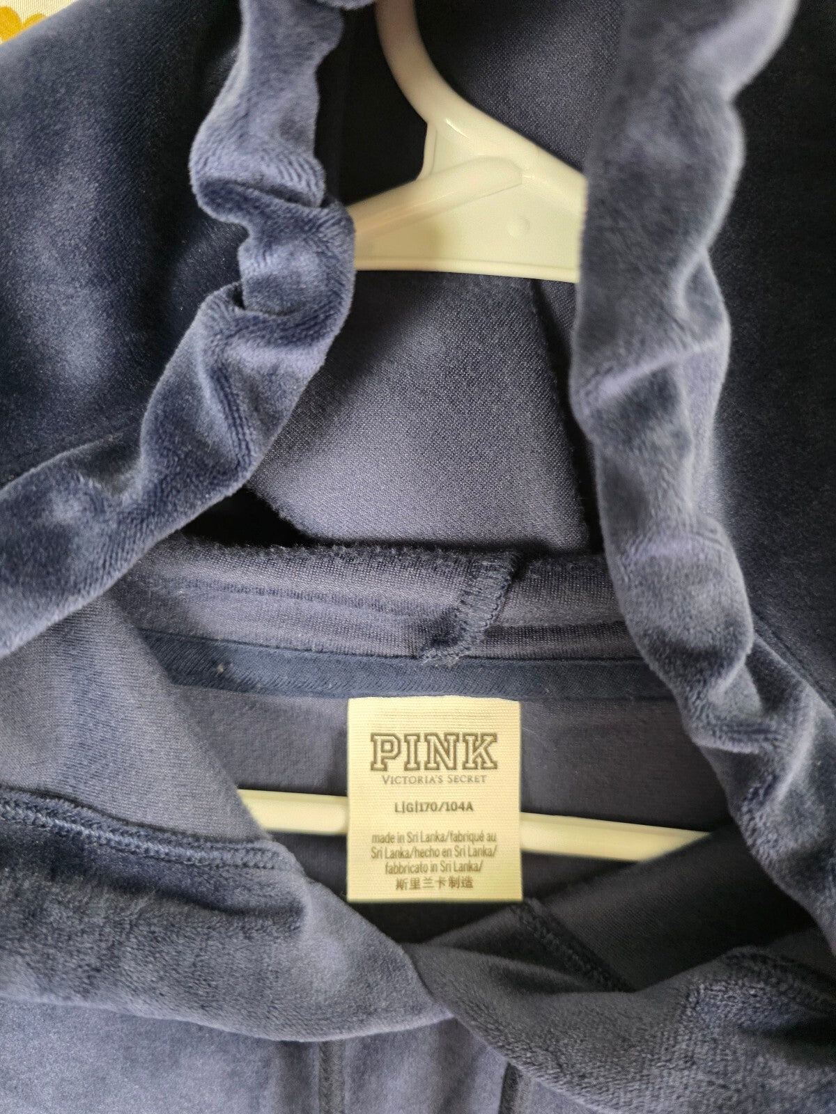 Victorias Secret Pink Blue Logo Embroidered Velour Sweats Hoodie SET LARGE