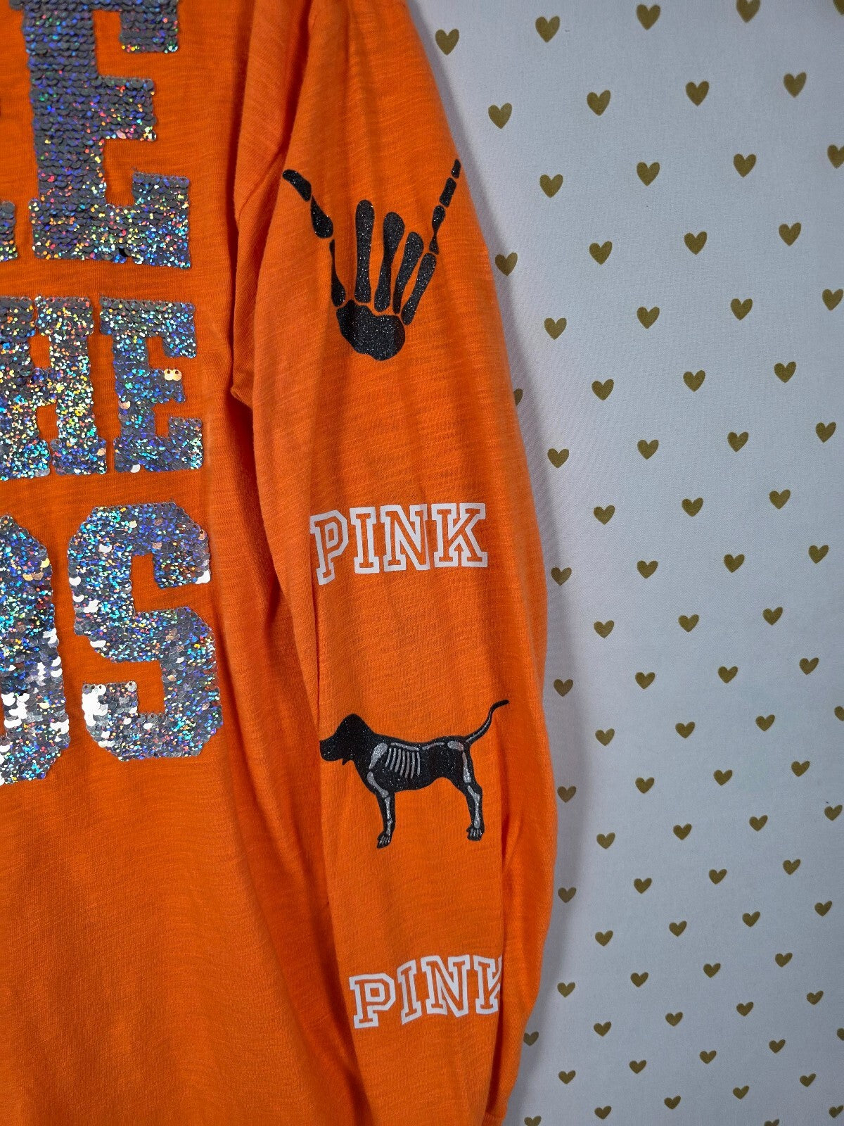 Victorias Secret PINK HTF HALLOWEEN Here for the BOOS BLING Tee Lace front MED