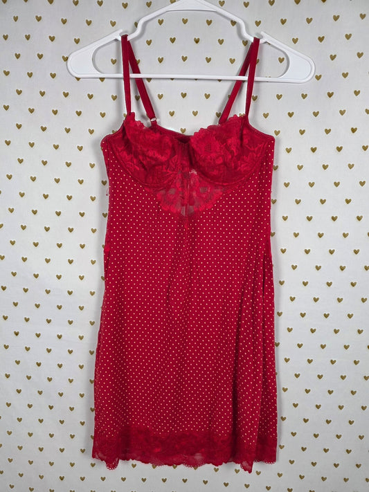 Victorias Secret Red Polka Dot Underwire Nightie Lingerie Medium Super Soft Slip