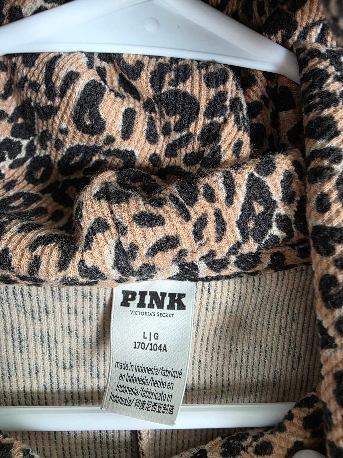 Victoria's Secret PINK Leopard Thermal Cat Ear Hooded Onesie Pajama L