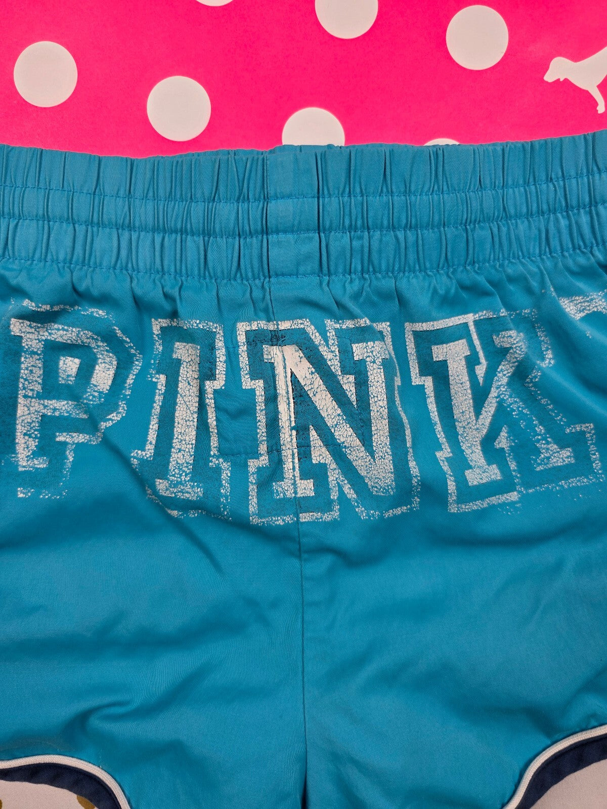 Victoria's Secret LOVE PINK Board Shorts M Blue Swim Y2K Logo Drawstring