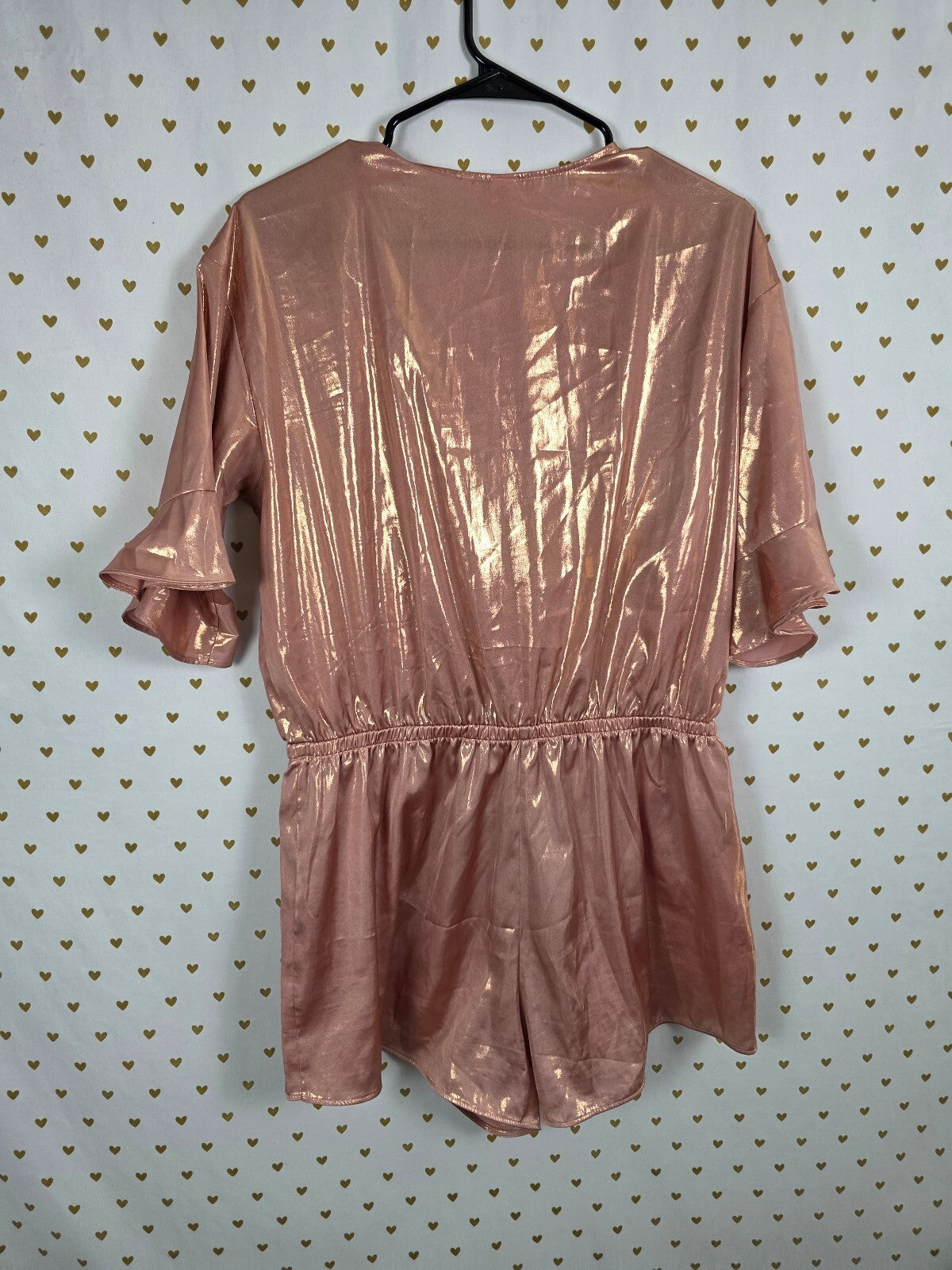 Victoria's Secret Rose Gold Metallic Wrap Romper Flutter Sleeve L