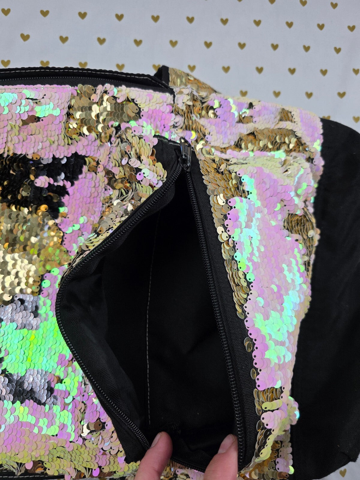 Victoria's Secret PINK Flip Sequin Backpack Gold Pink LOVE PINK Book Bag