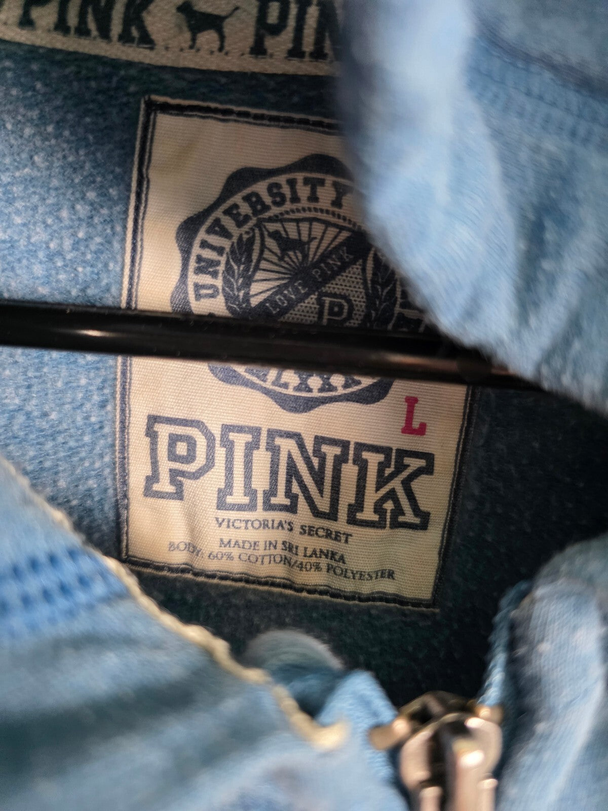 Victorias Secret Pink Vintage UNIVERSITY Full Zip Hoodie Jacket Blue Logo LARGE