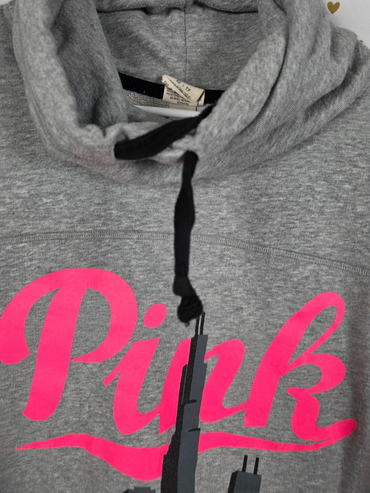 PINK Victoria's Secret Chicago Skyline Gray Cowl Neck Hoodie Sweatshirt XS