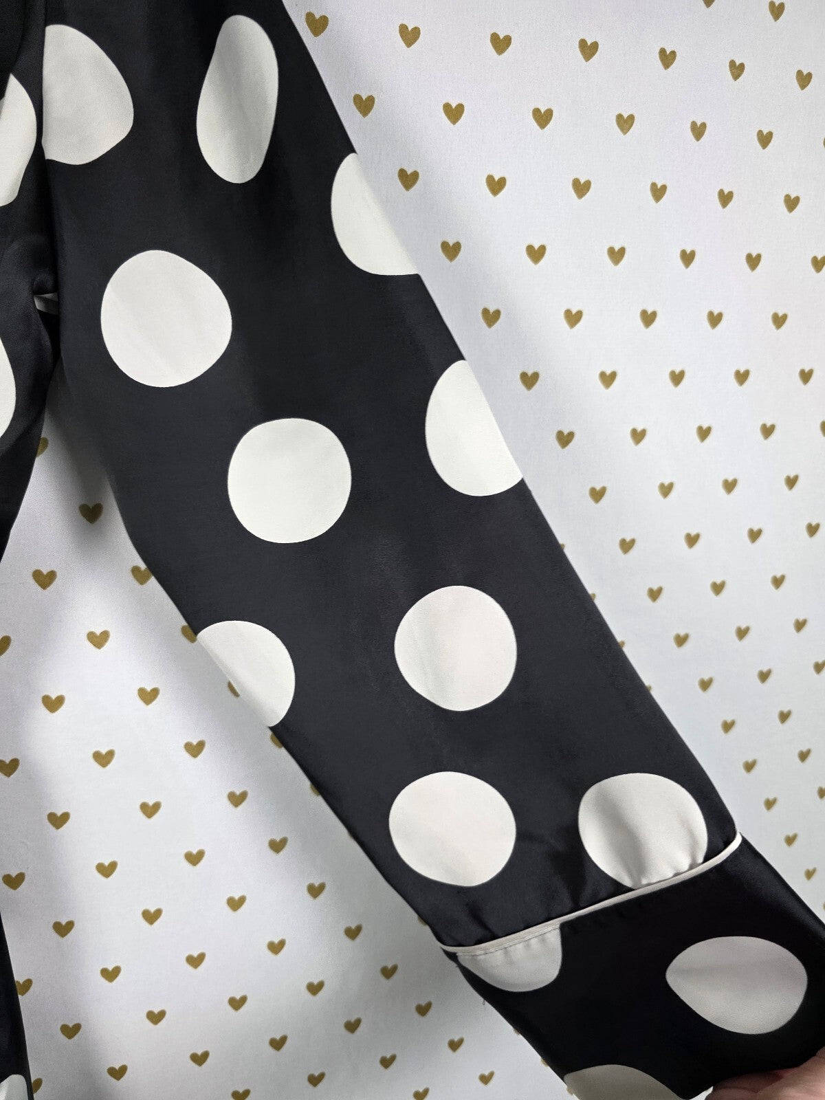 Victoria's Secret Satin Robe M Black White Polka Dot Kimono Belted Pajamas