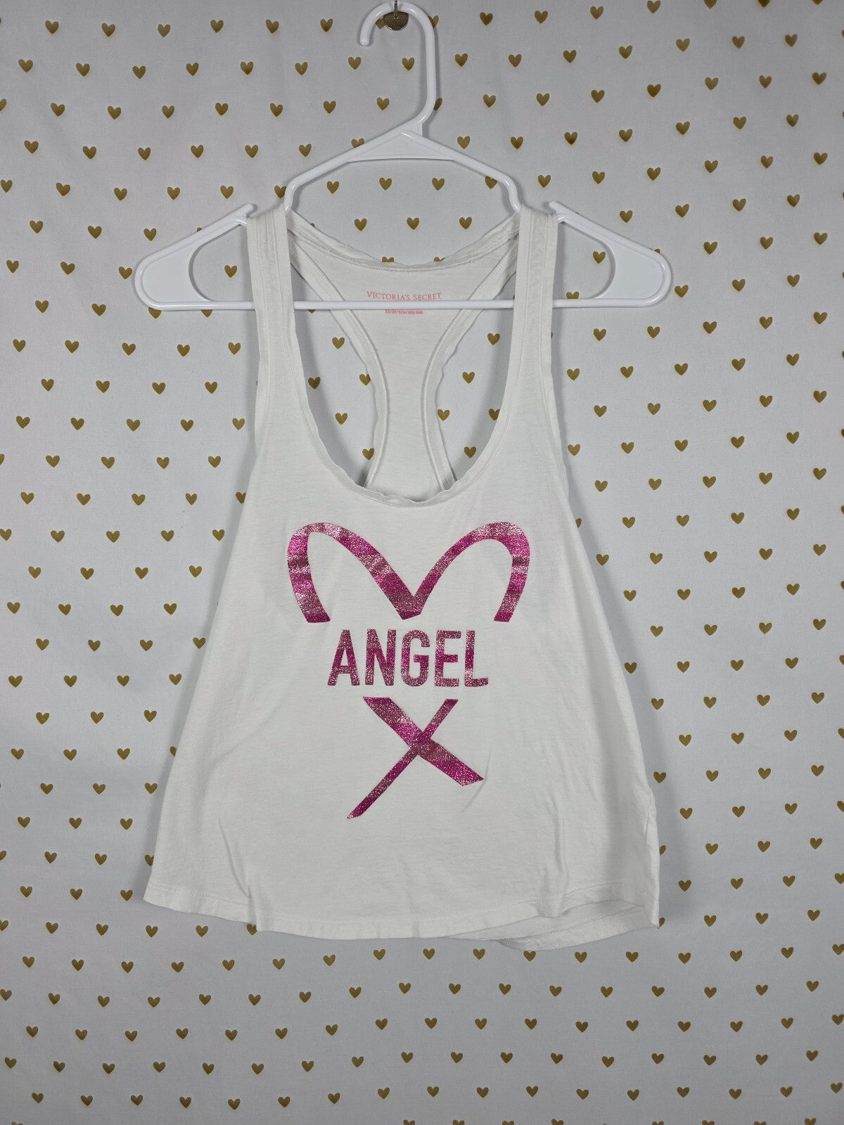 Victorias Secret Angel Striped Bling Glitter Tank Top XS White Muscle Tee