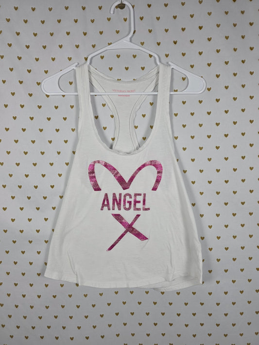 Victorias Secret Angel Striped Bling Glitter Tank Top XS White Muscle Tee