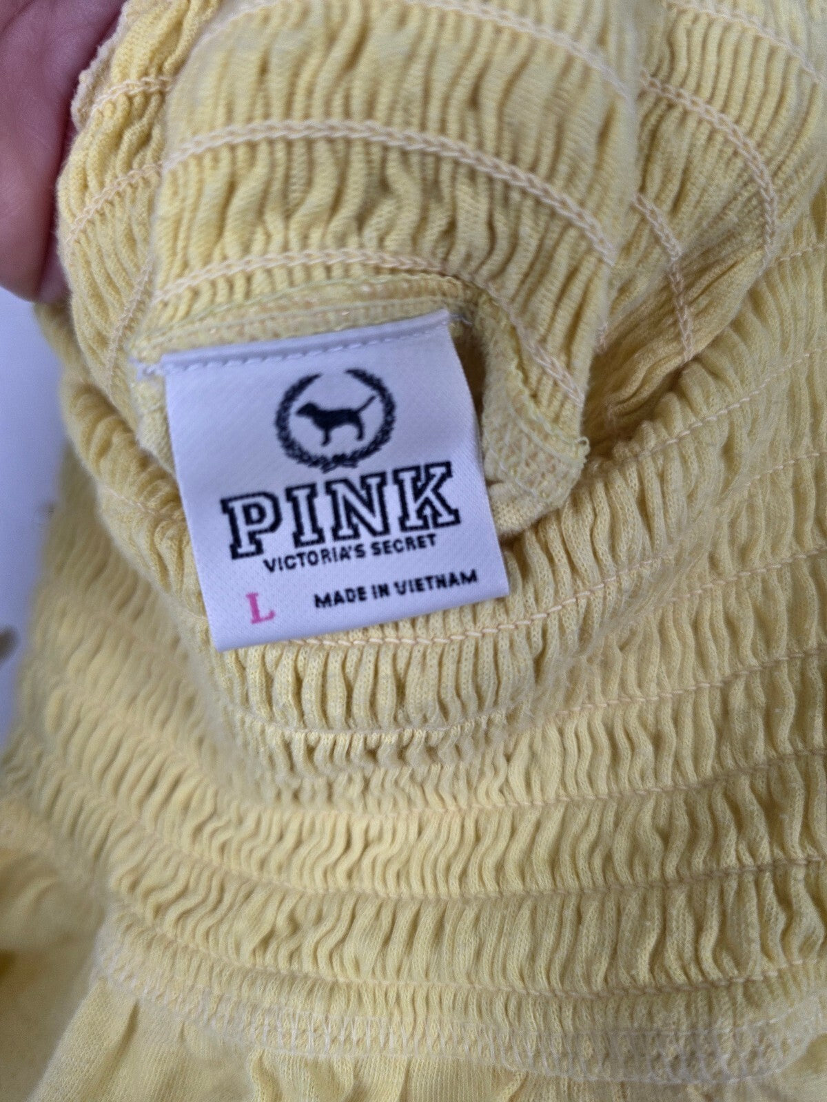 PINK Victoria's Secret Yellow Smocked Racerback Tank Dress L Summer Beach LARGE