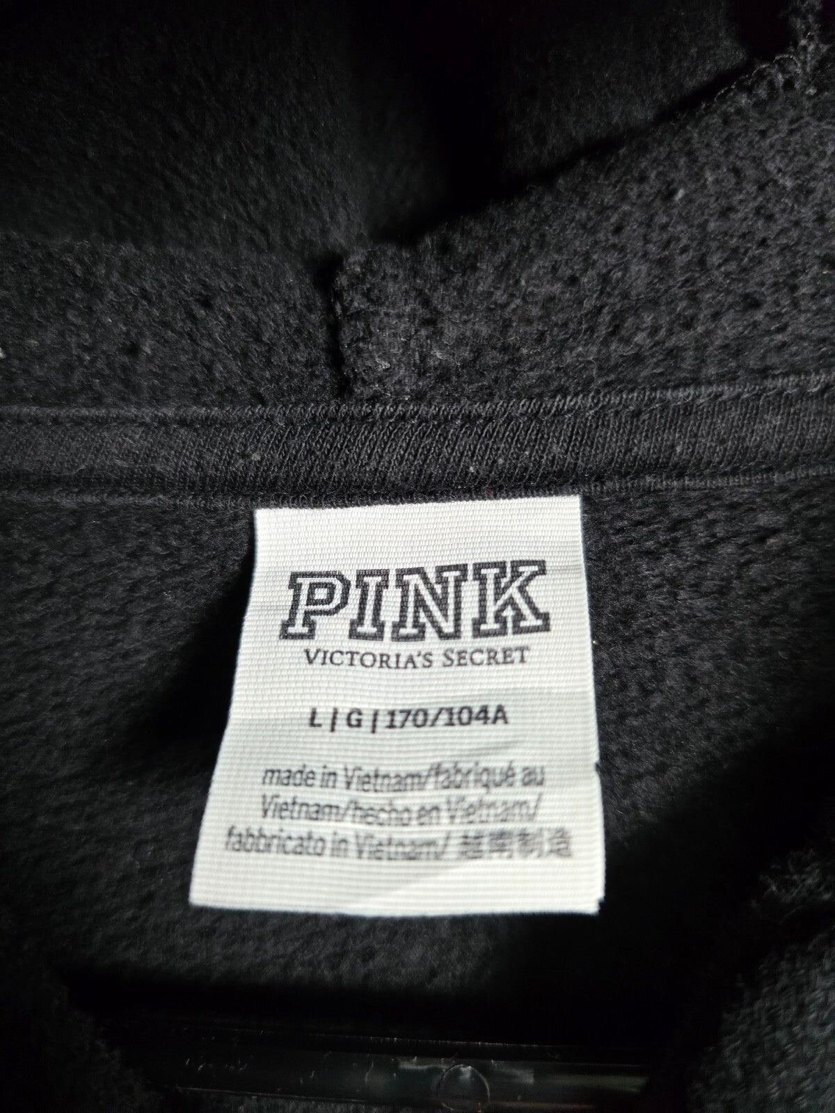 Victorias Secret Pink BLING studded Logo Full Zip Hoodie Jacket LARGE