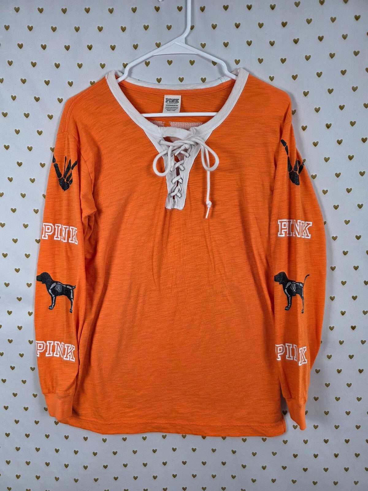 Victorias Secret PINK HTF HALLOWEEN Here for the BOOS BLING Tee Lace front XS