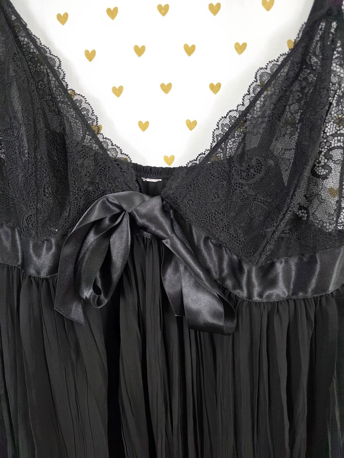 Victorias Secret Black Pleated Babydoll Nightie Lingerie Flowy Lace XL