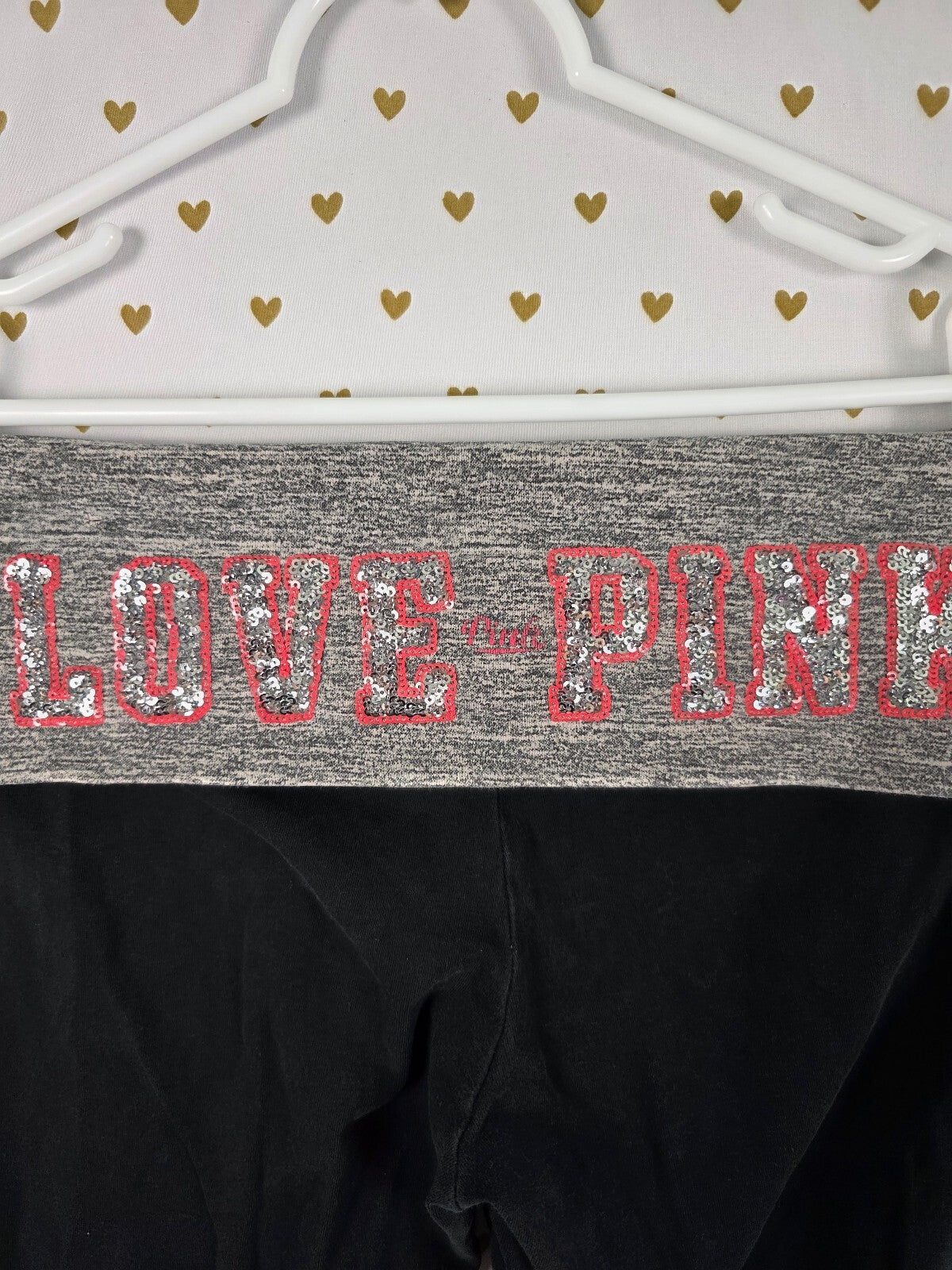 Victorias Secret PINK Bling Foldover Yoga Pants Skinny Ankle Sequined Medium