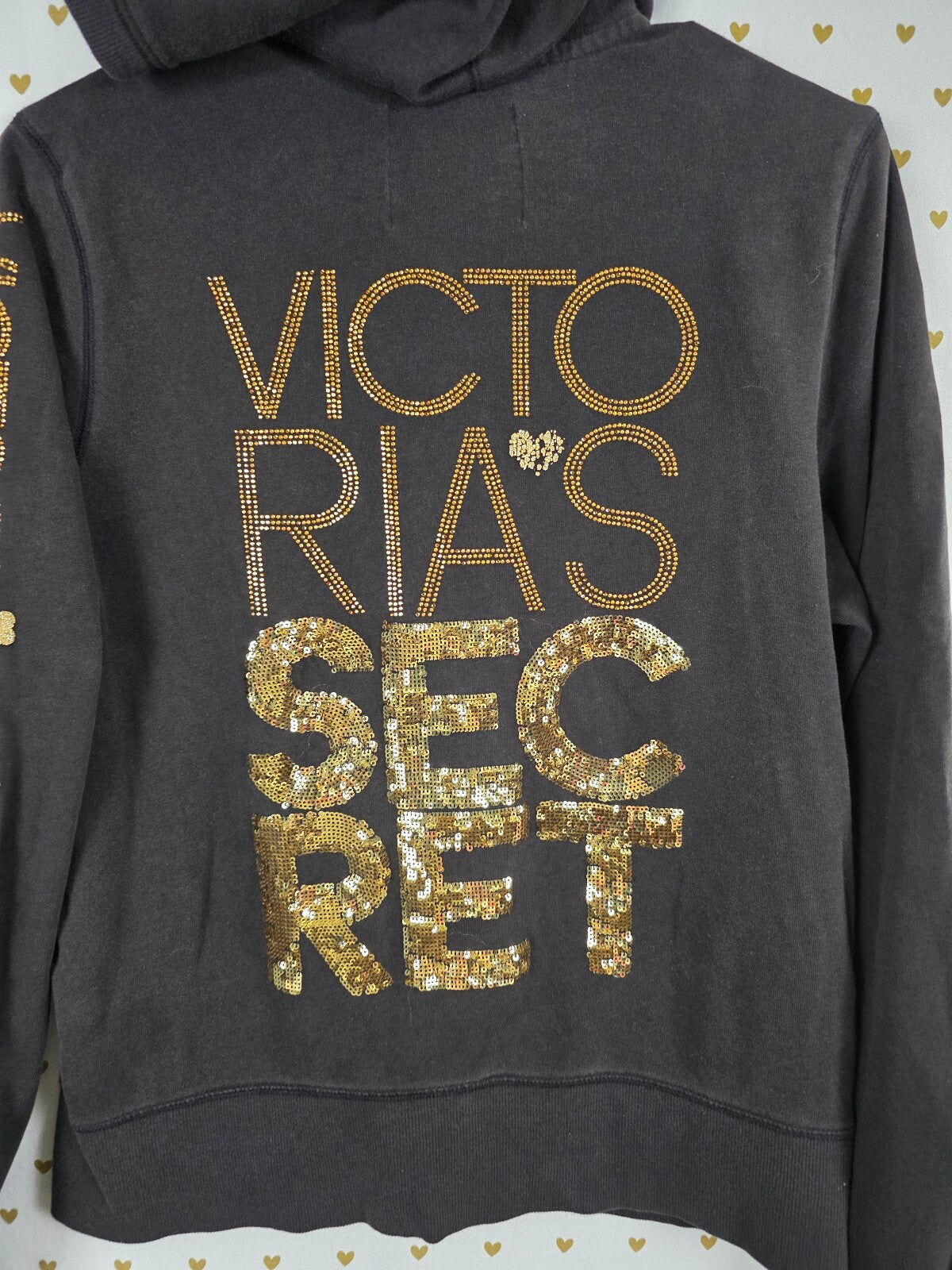 Victorias Secret Angels Gold Bling Sequined Logo Full ZIp Hoodie jacket Large