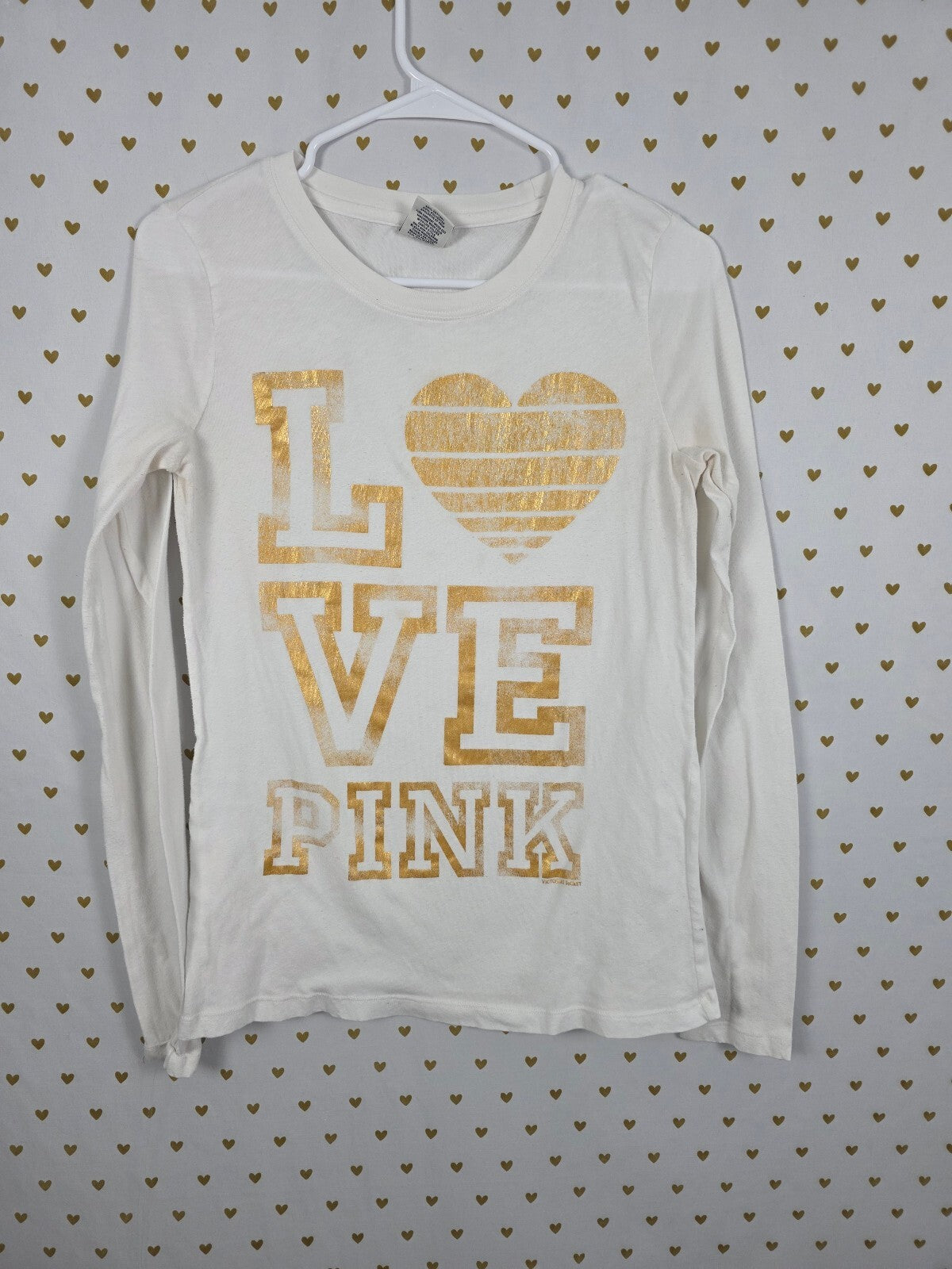 Victorias Secret PINK Vintage Y2k LOVE Gold Logo Long Sleeve Tee shirt LARGE