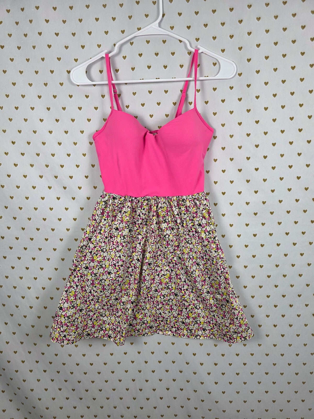 Victoria's Secret PINK Dress S Floral Fit Flare Built In Bra Pockets '10 Y2K vtg