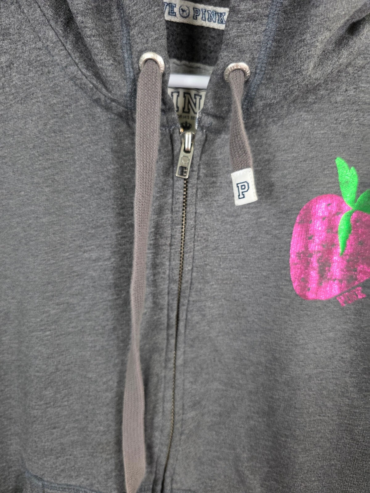 Victorias Secret Pink Vintage Y2k Large Grey Full Zip Hoodie Jacket Logo HTF