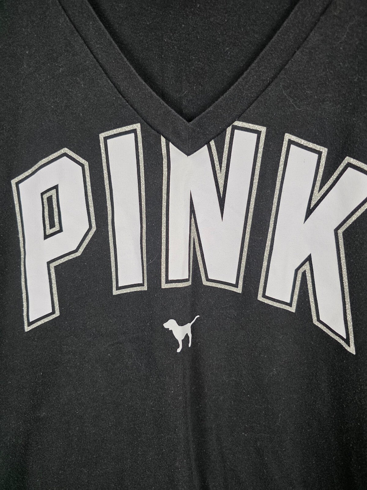 Victorias Secret PINK V neck BLING Sequined Set Tee Shirt Leggings Small Med