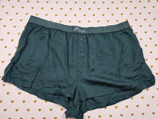 Victorias Secret PINK BLING Green XL Sleep Shorts Boxers Pajama Bottoms