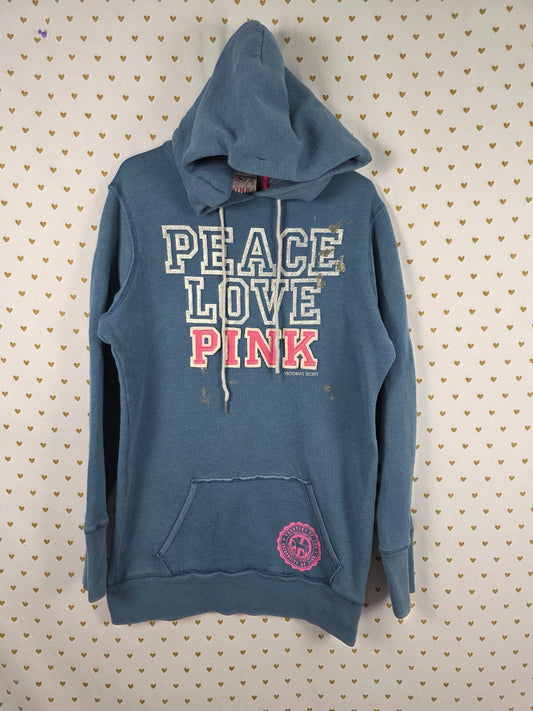 Victorias Secret PINK PEACE LOVE Hoodie DRESS vintage Y2k Pocket SWEATER HTF