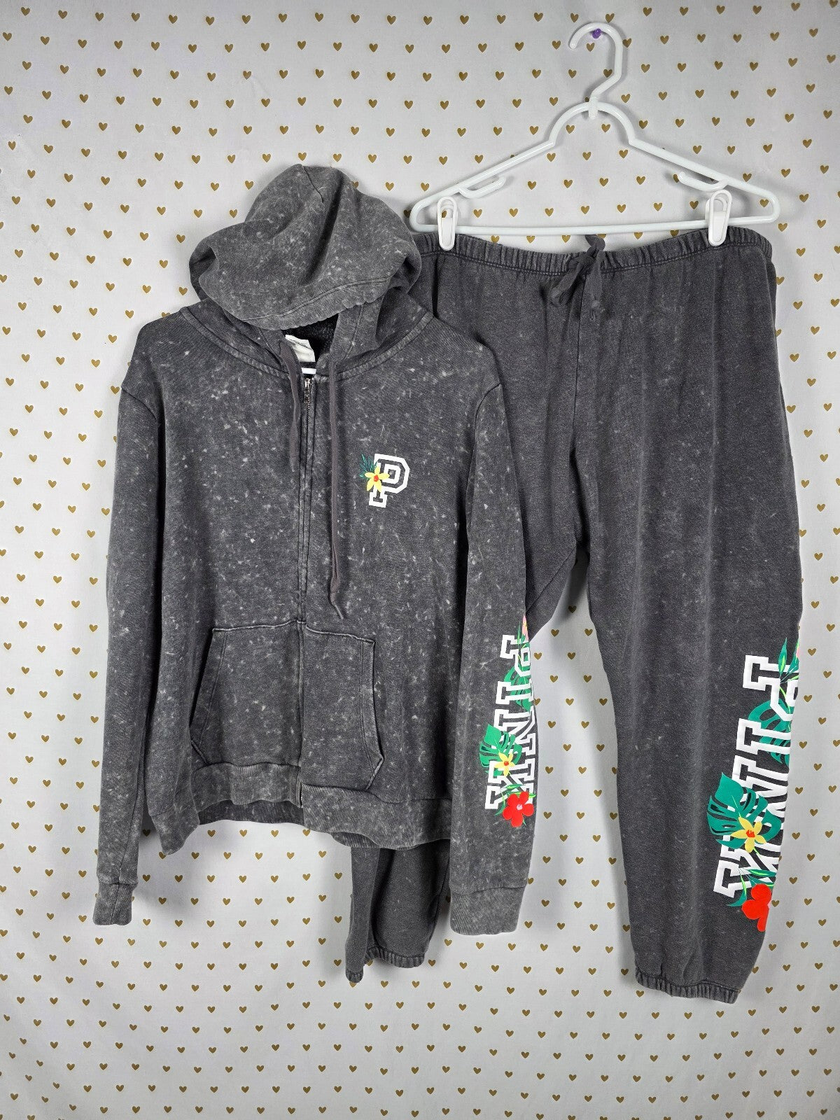 Victorias Secret Pink Vintage Hawaiian 2XL XXL Full Zip Hoodie Jacket Sweats SET