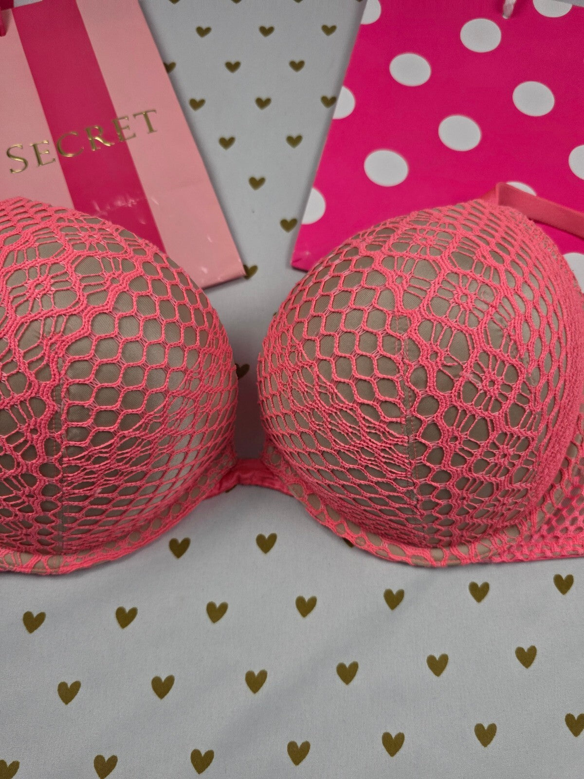 Victorias Secret Neon Sexy Bombshell add 2 sizes push Up bra Plunge 38C