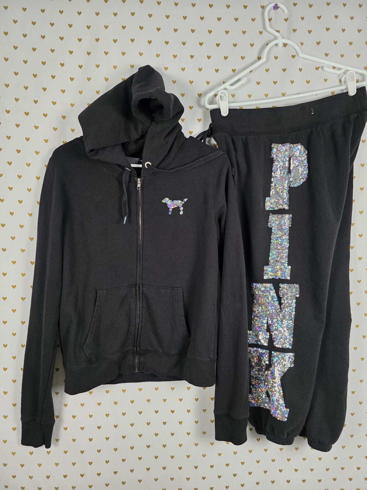 Victoria's Secret PINK MEGA BLING 86 Sequin Hoodie Jogger Set M RARE HTF
