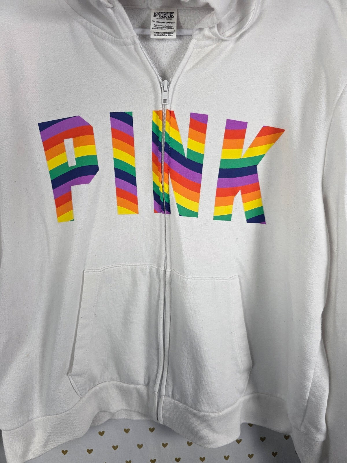 Victorias Secret Pink Rainbow Logo Sweat Shorts Hoodie Jacket SET XL XXL