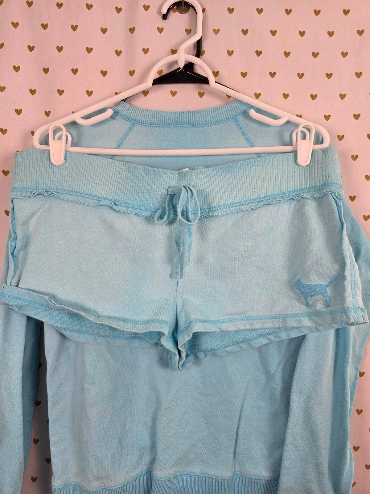 Vintage 2005 Victoria's Secret PINK 86 Sweatshirt Shorts Set M Y2K Aqua
